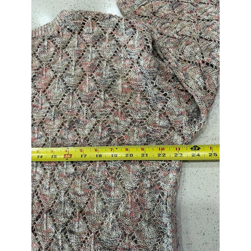 J Jill L Open Knit Crochet Sweater Pebbled Multi Speckled Diamond Pattern - Picture 5 of 9